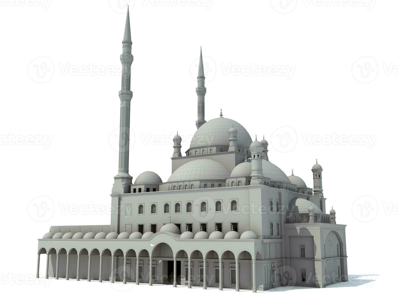 mezquita religioso edificio 3d representación en blanco antecedentes foto