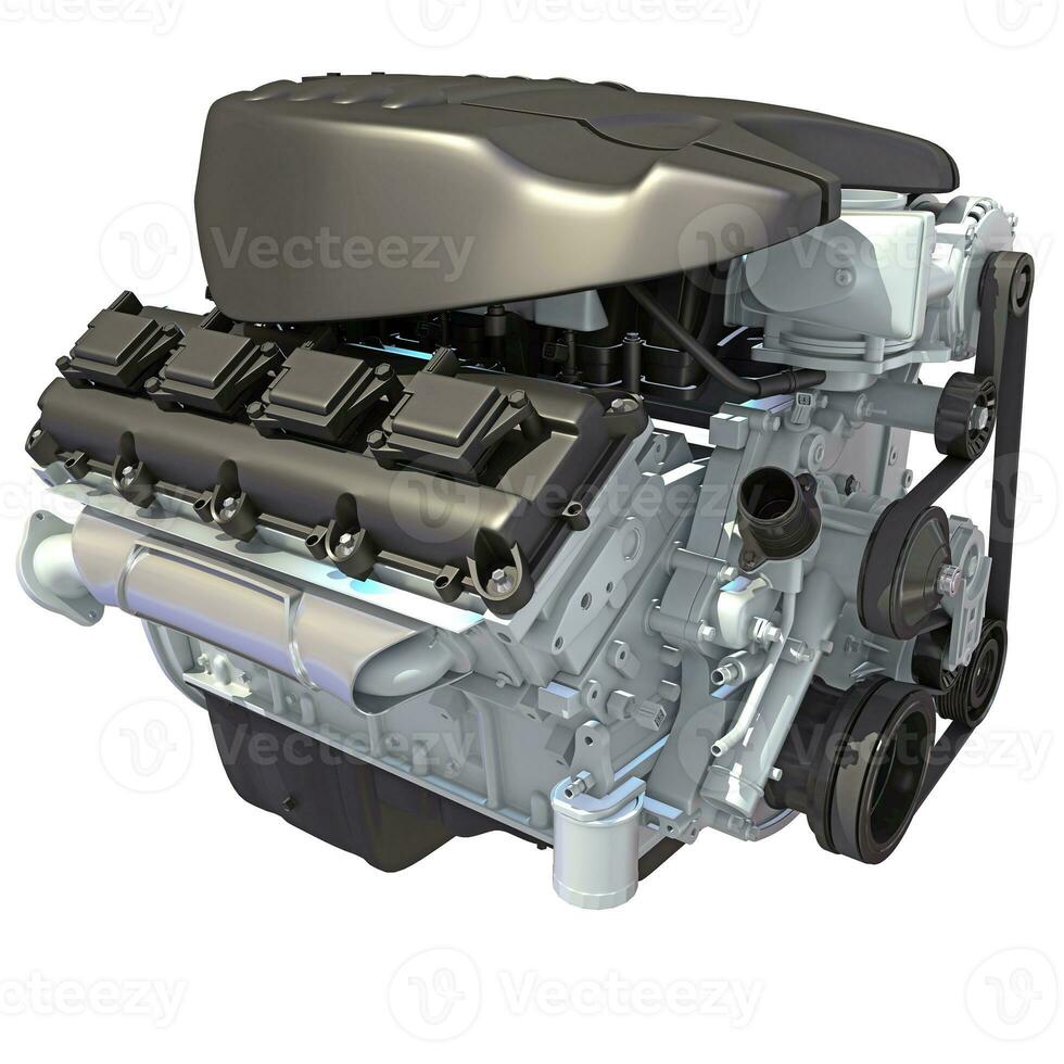 V8 Car Engine 3D rendering on white background photo