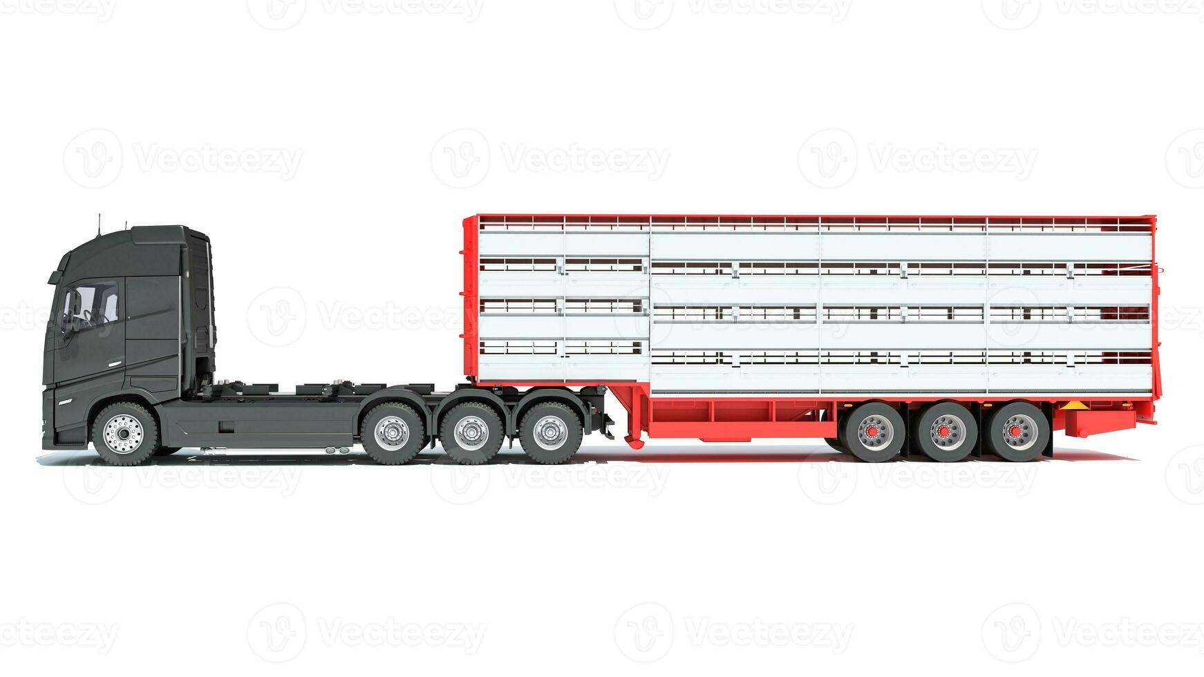 Truck with Animal Transporter Trailer 3D rendering on white background photo