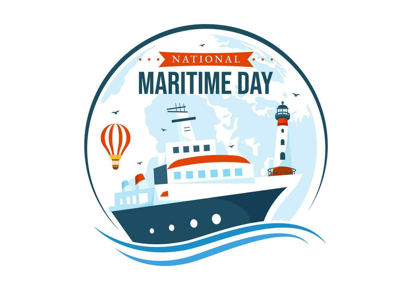 mundo marítimo día vector ilustración con mar y Embarcacion para Envío la seguridad y seguridad y el marina ambiente en náutico celebracion diseño