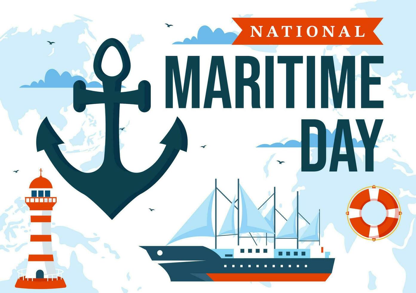 World Maritime Day Vector Illustration with Sea and Ship for Shipping Safety and Security and the Marine Environment in Nautical Celebration Design