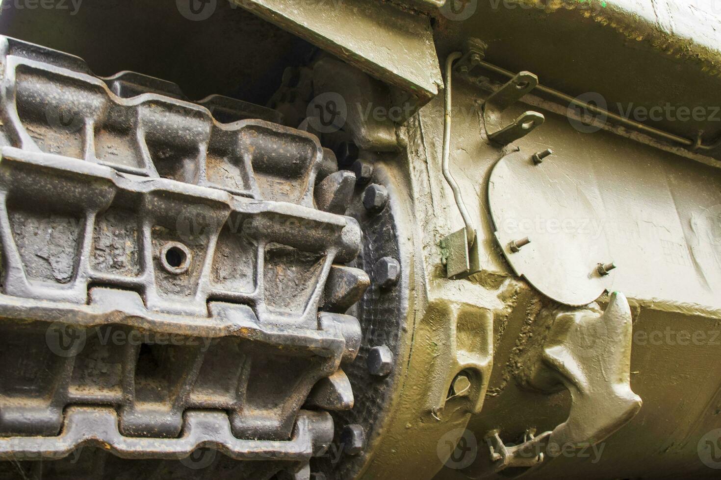 Close up shot of the continuous track of the tank. Military photo