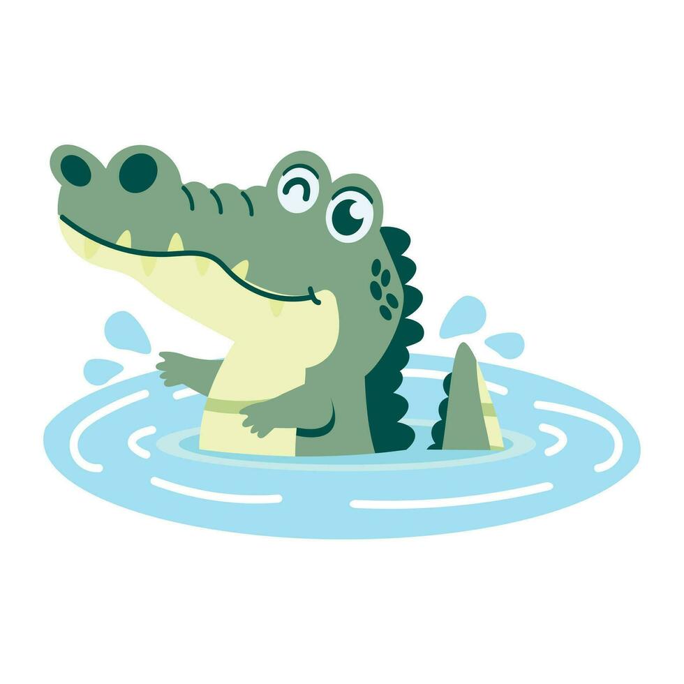 Cute crocodile or alligator sticking head out of water vector