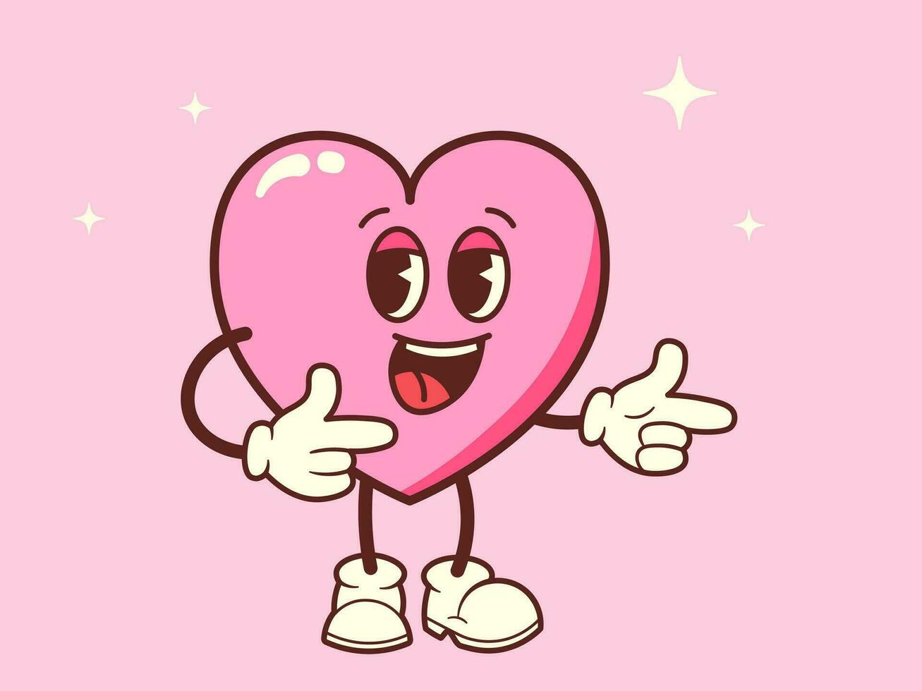 Clásico maravilloso corazón. de moda retro personaje con brazos y piernas. dibujos animados romántico mascota vector ilustración