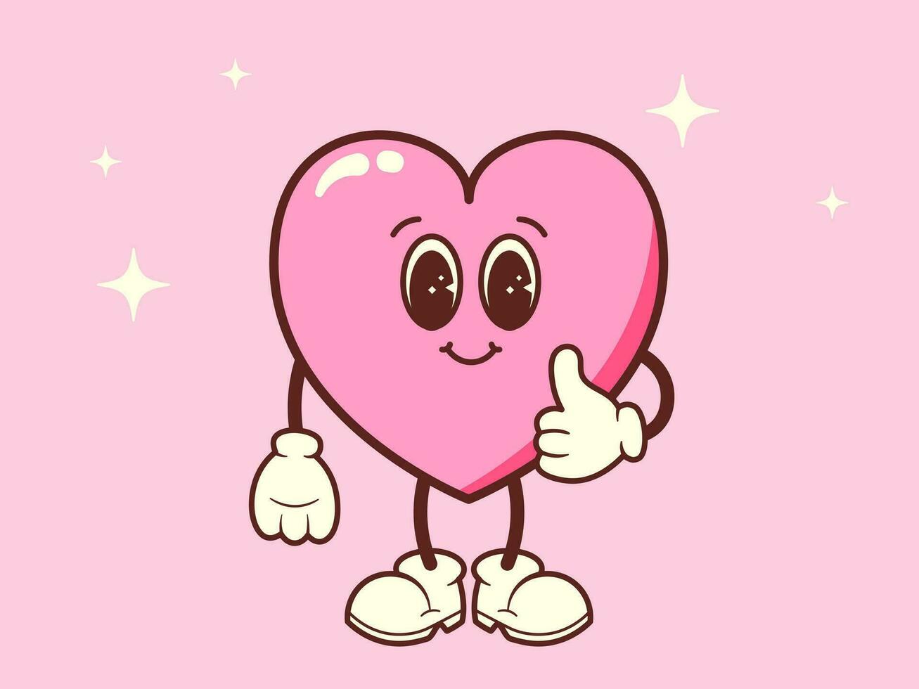 Vintage groovy heart.  Trendy Retro character with arms and legs. Cartoon Romantic mascot Vector illustration