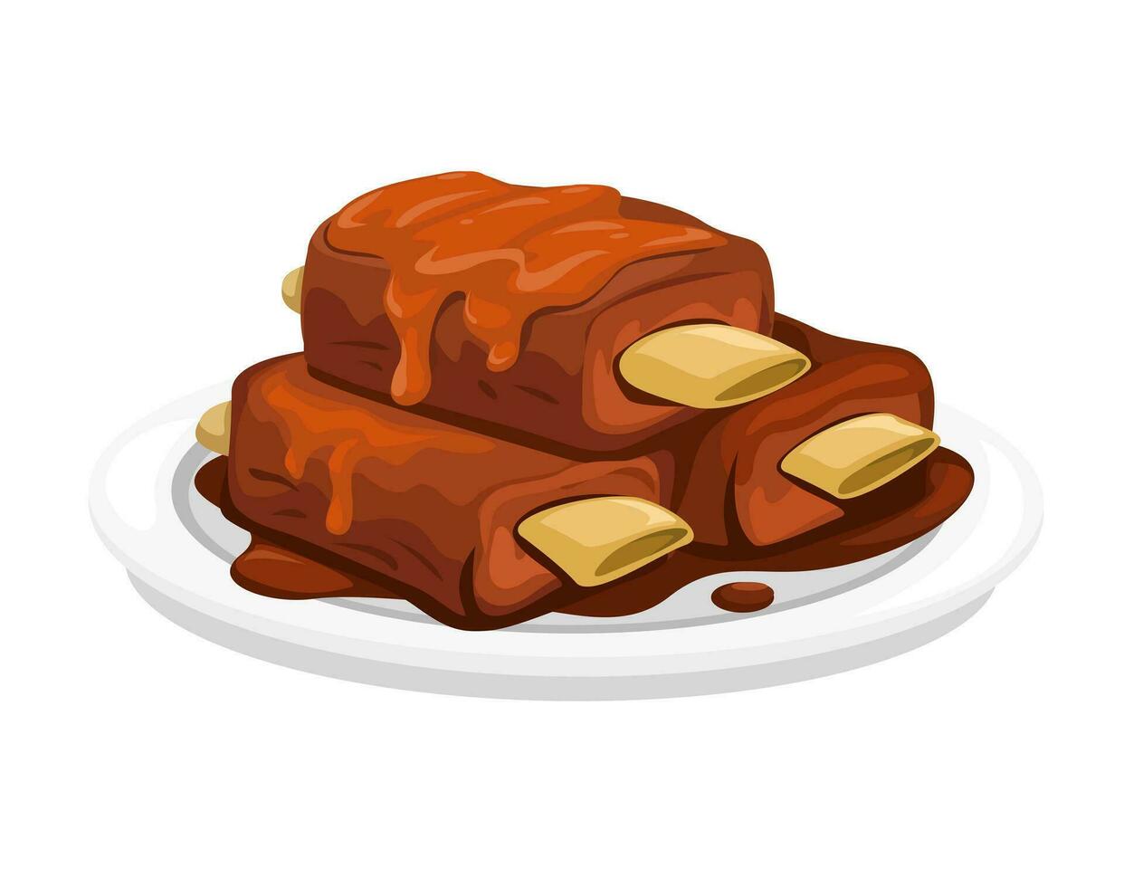 Grilled Beef Ribs On Plate Food Restaurant Menu Cartoon illustration Vector