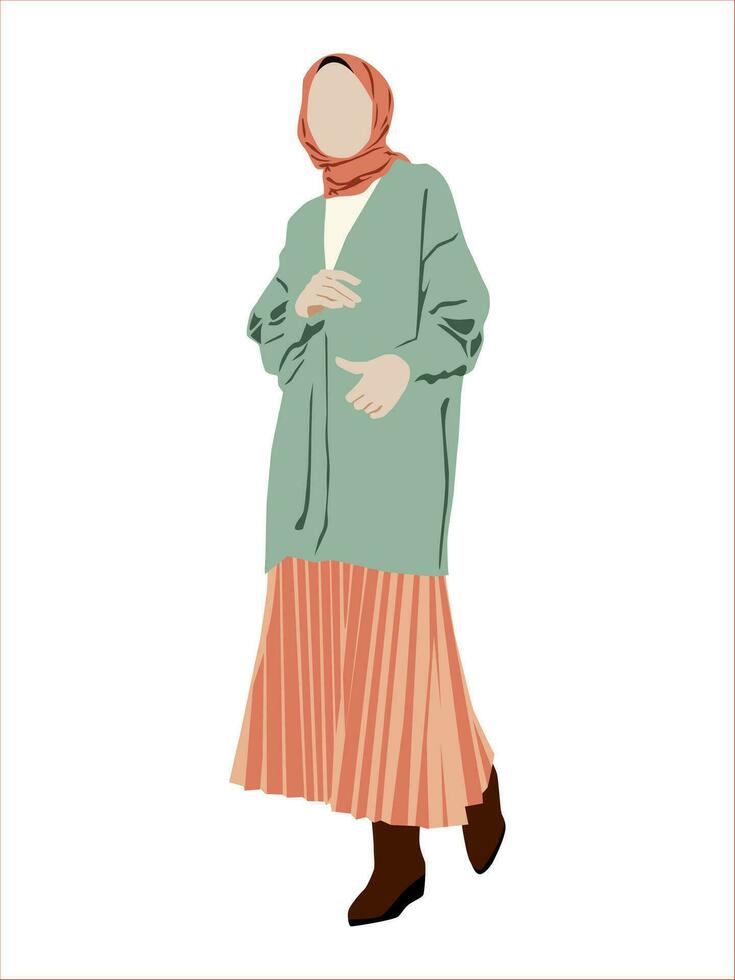 Muslim woman in hijab and trendy cardigan vector