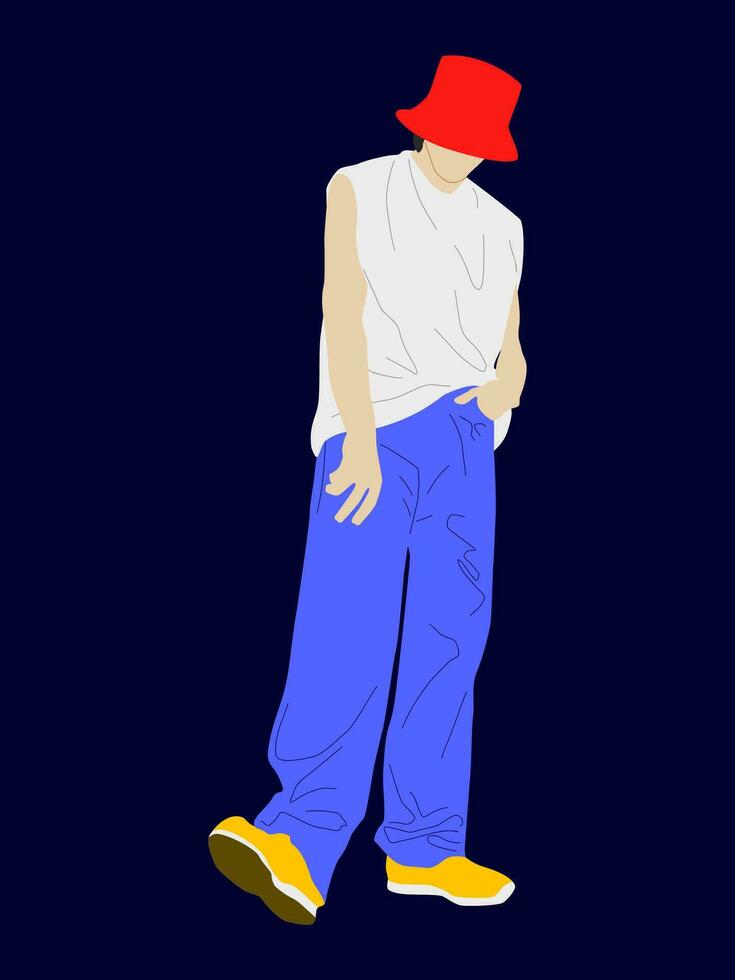 Man with hat and sleeveless shirt in flat illustration style vector
