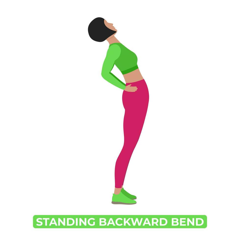 Vector Woman Doing Standing Backward Bend. Spinal Extension. Ardha Chakrasana. An Educational Illustration On A White Background.