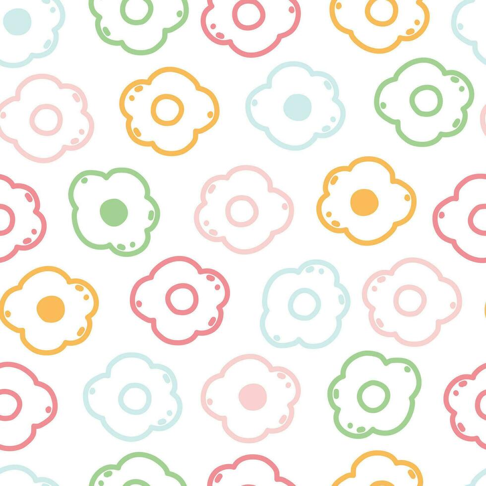 Seamless pattern flowers on white background Hand drawn design in cartoon style vector