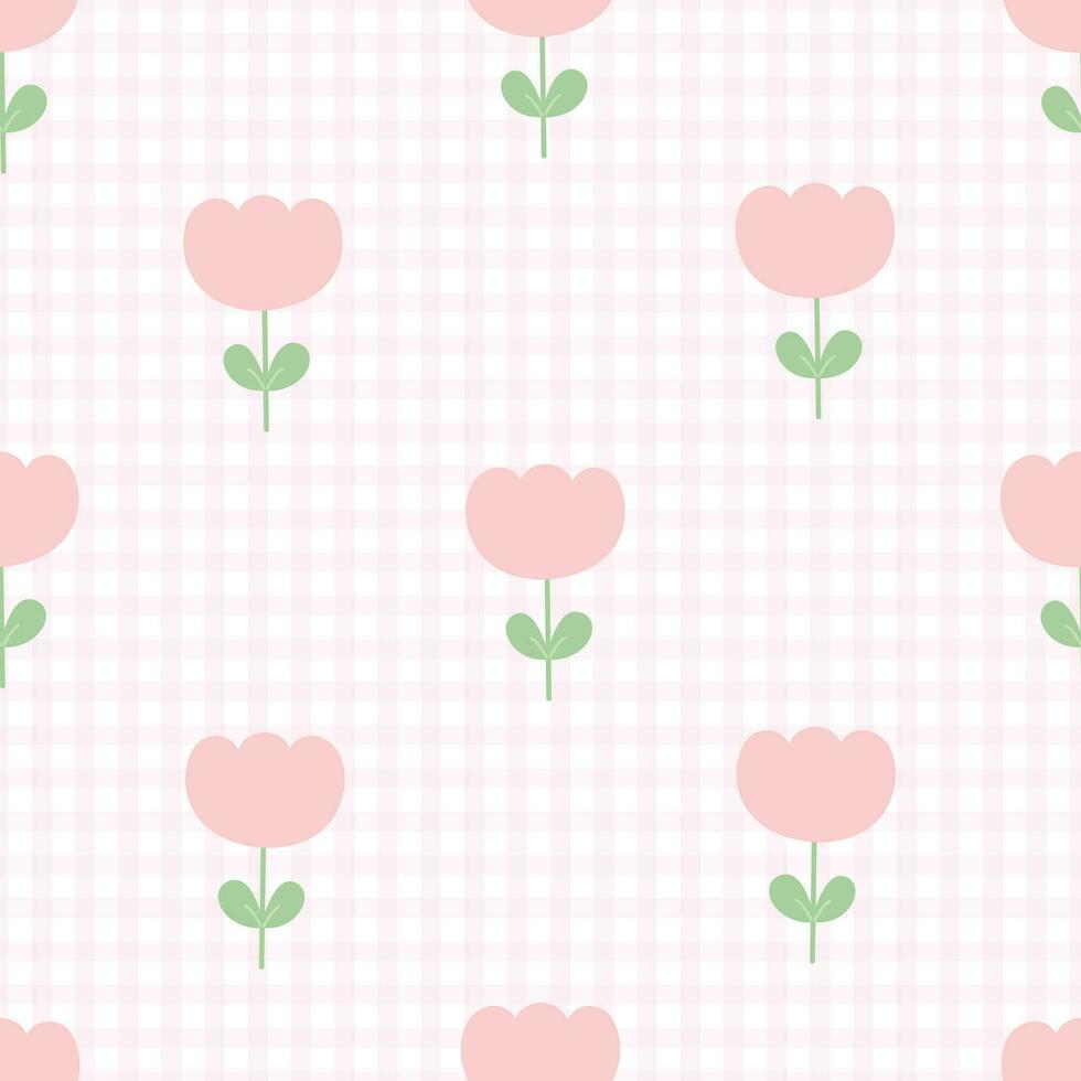 Plaid pattern with flowers seamless vector pattern Designs for prints, wallpaper, textiles, tablecloths, checkered backgrounds