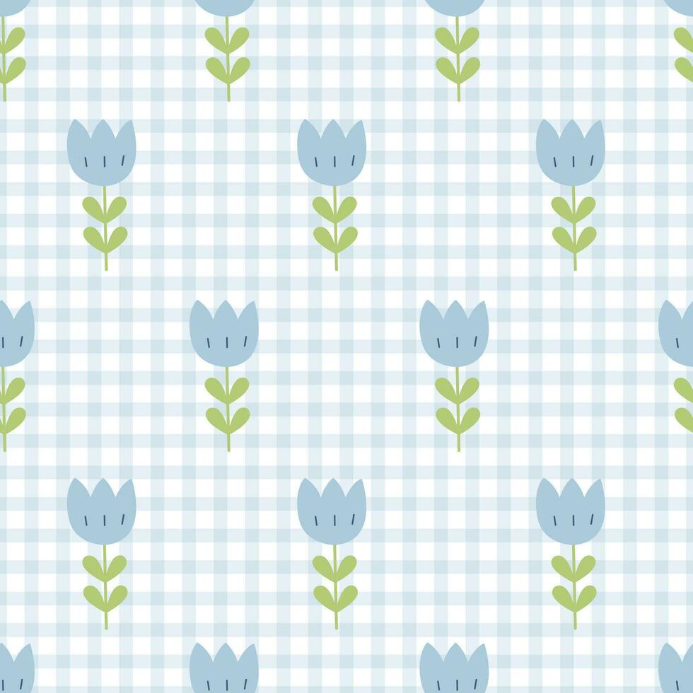 Plaid pattern with flowers seamless vector pattern Designs for prints, wallpaper, textiles, tablecloths, checkered backgrounds