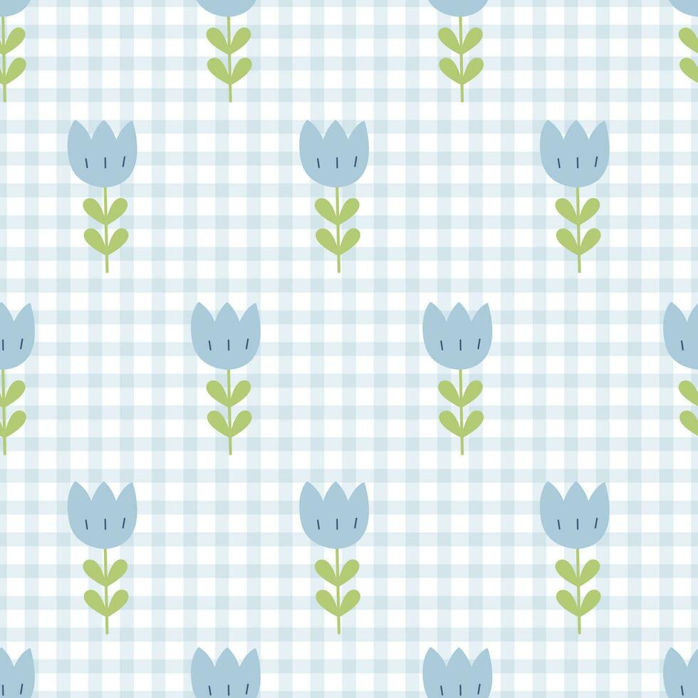 Plaid pattern with flowers seamless vector pattern Designs for prints, wallpaper, textiles, tablecloths, checkered backgrounds