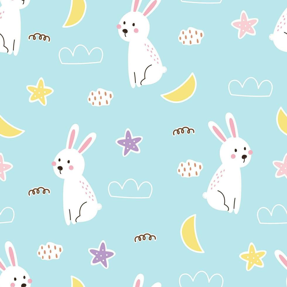 Rabbit and sky baby seamless patterns cute design for kids Use for newborn apparel, textiles, and wallpaper vector