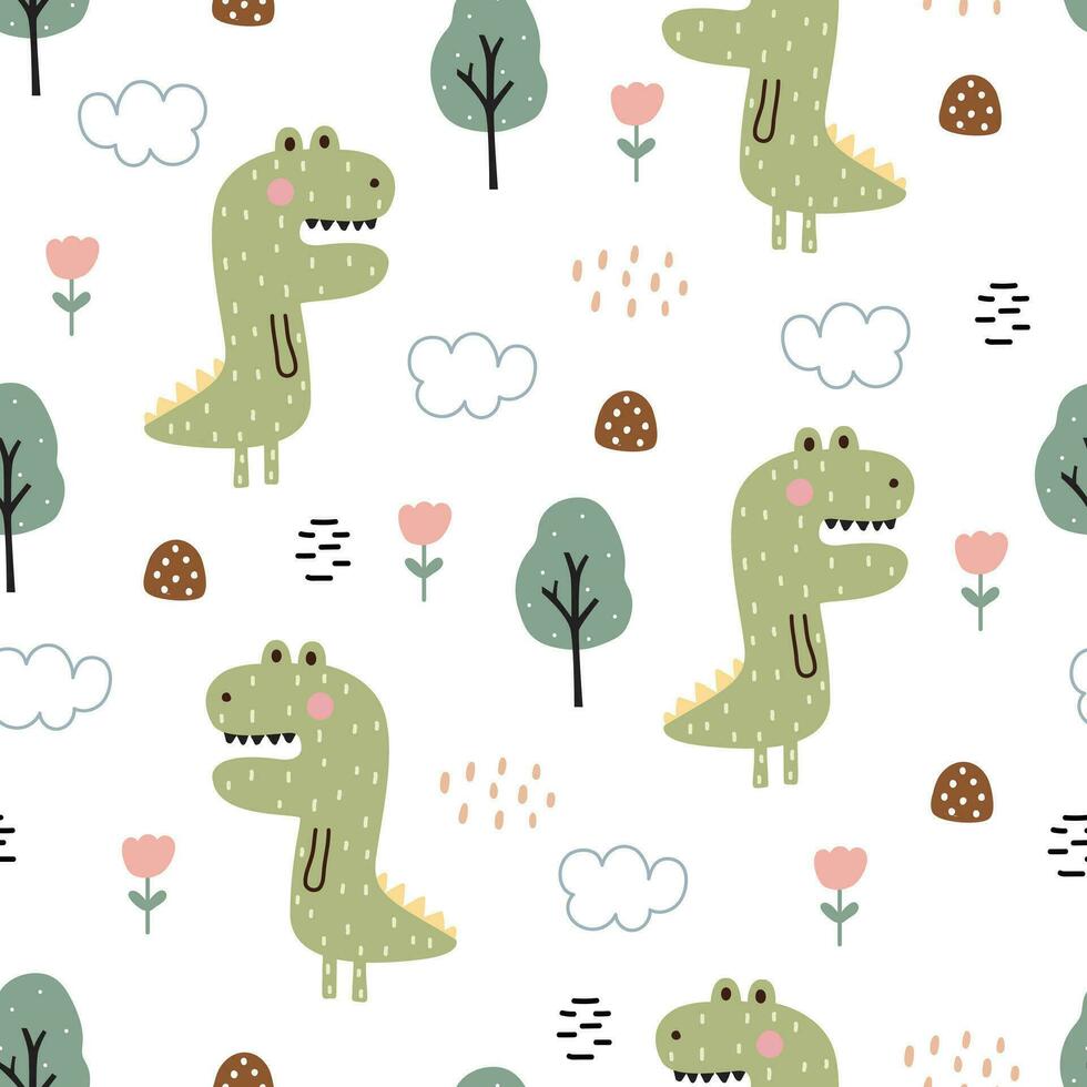 Cute crocodile seamless pattern Hand drawn cartoon animal background in childrens style Vector design used for fabric, newborn apparel, textiles, and wallpaper