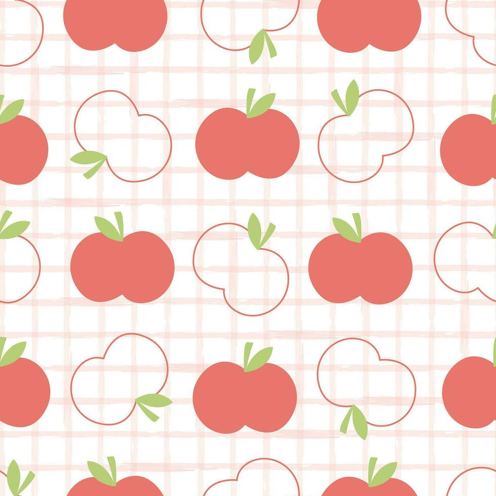 bebé sin costura patrones manzana Fruta antecedentes con cuadrado cuadrícula líneas en blanco antecedentes usado para imprimir, fondo de pantalla, decoración vector