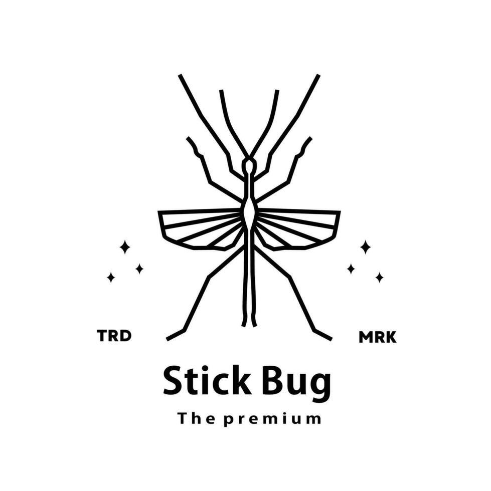 vintage retro hipster stick bug logo vector outline monoline art icon