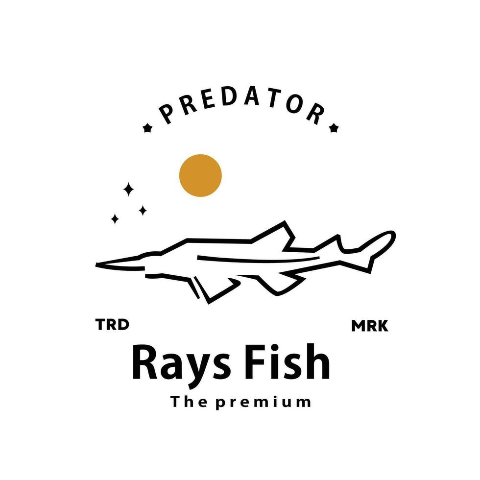 vintage retro hipster rays fish logo vector outline monoline art icon