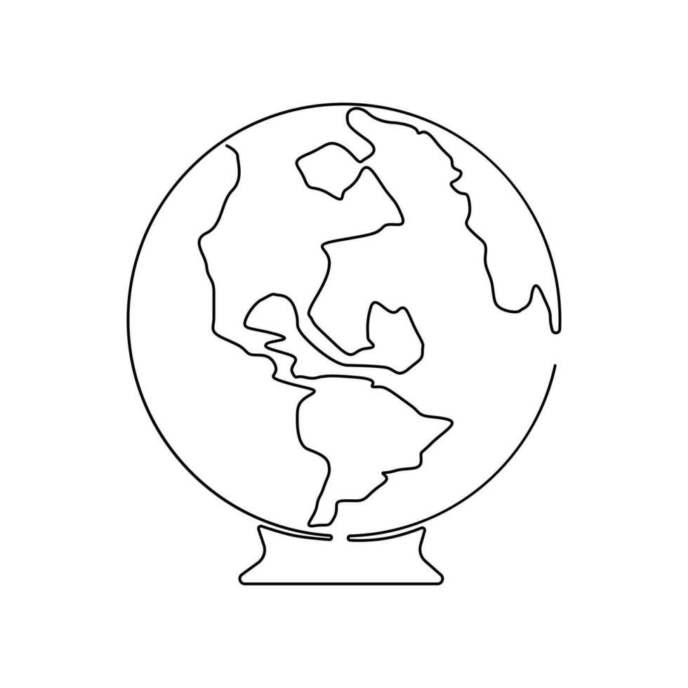 Continuous one-line earth globe vector art drawing and outline Earth Day single-line illustration