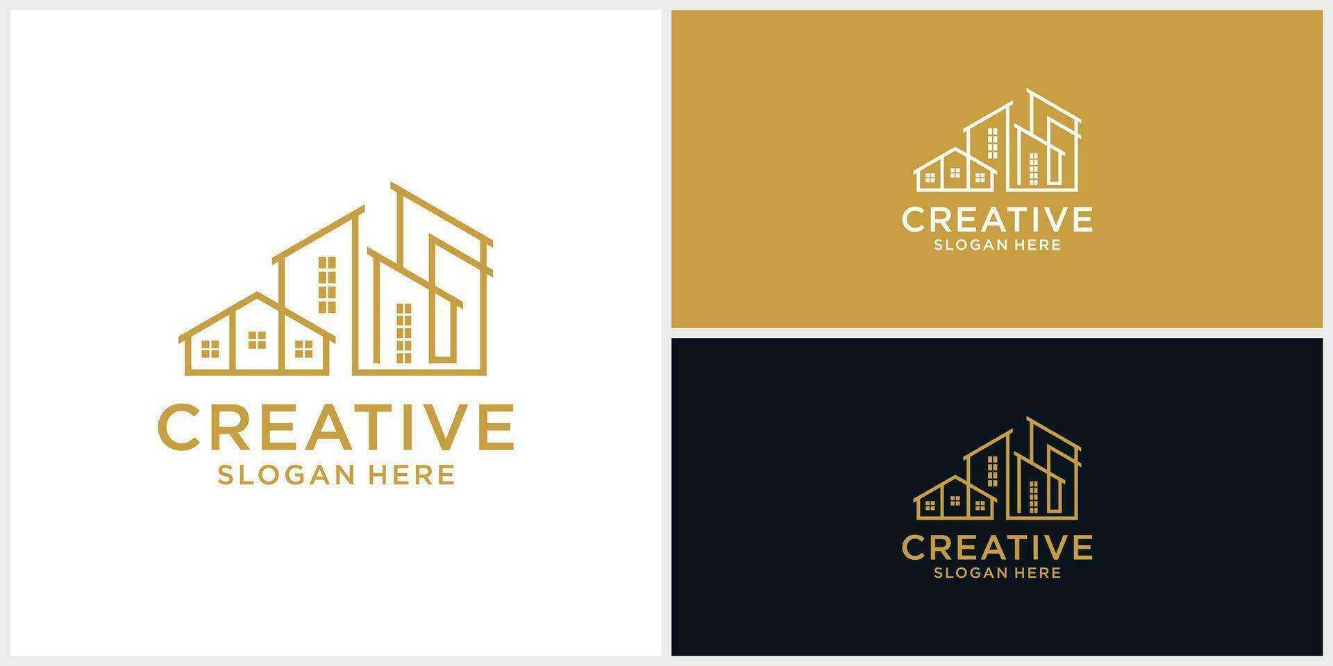 Creative home building logo design template with liner style vector