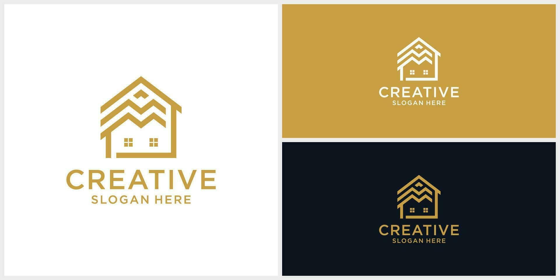 Creative home building logo design template with liner style vector