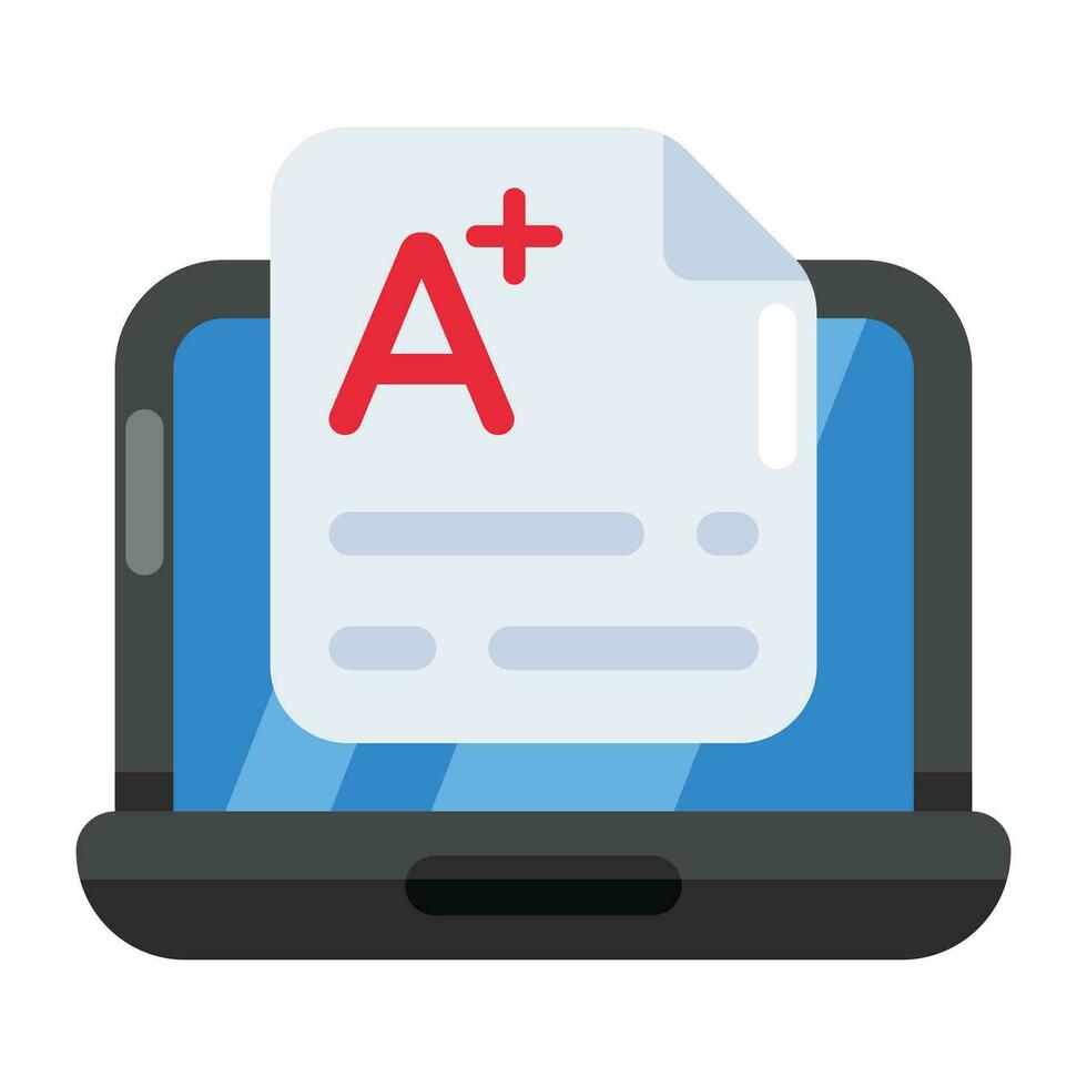 Editable design icon of A grade, online exam result concept vector