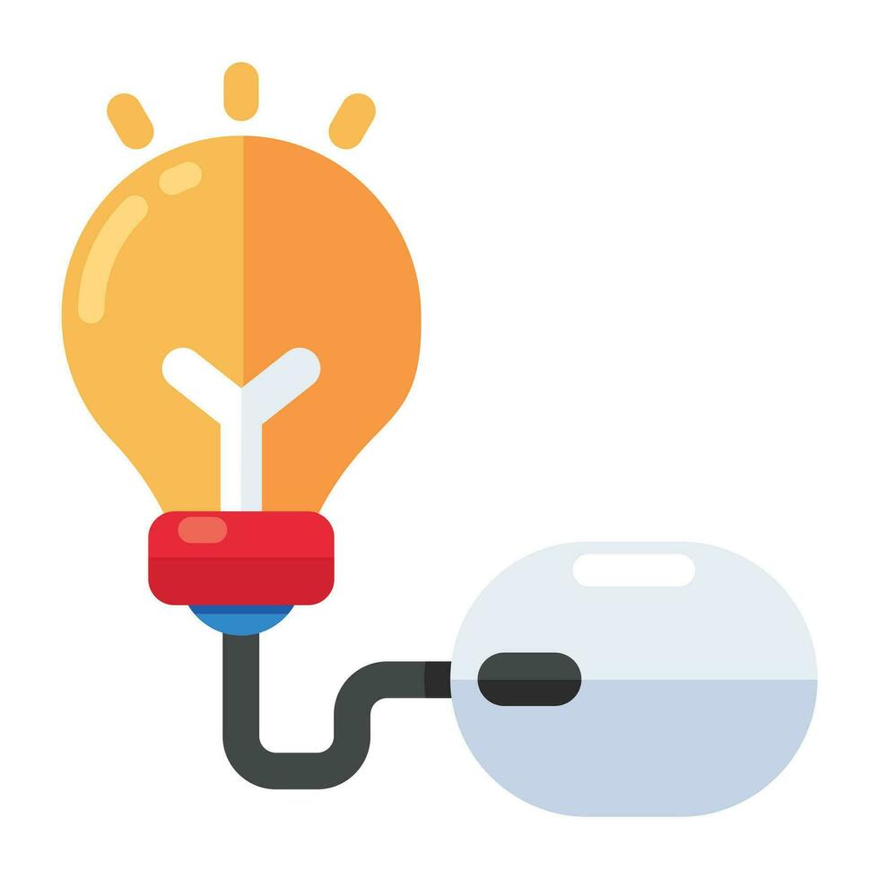 Mouse with lightbulb, flat design of digital idea icon vector