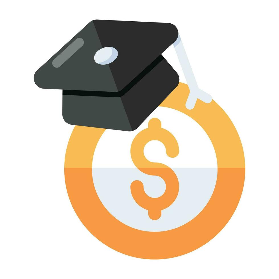 Mortarboard with dollar coin, icon of scholarship vector