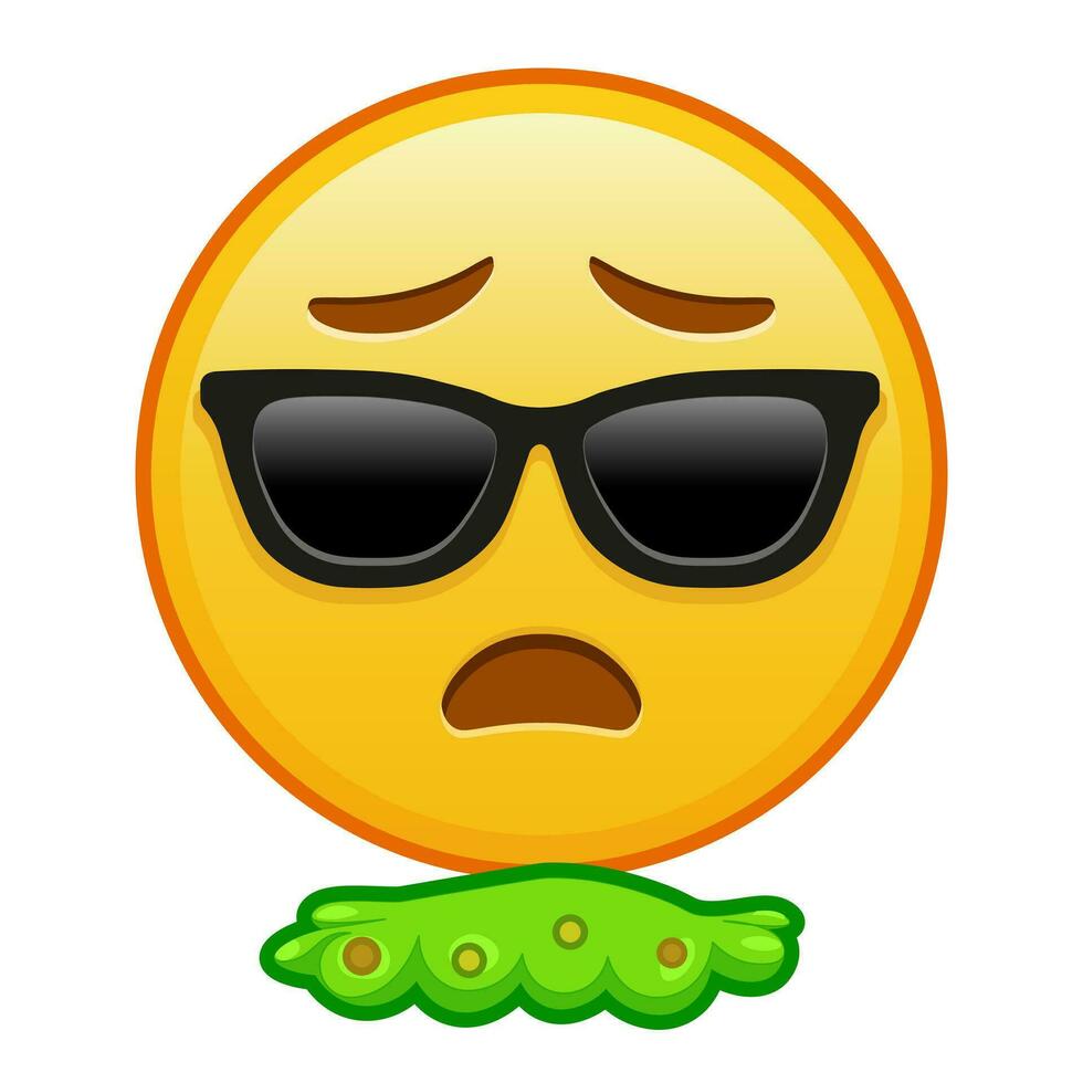 cara vómitos con Gafas de sol grande Talla de amarillo emoji sonrisa vector