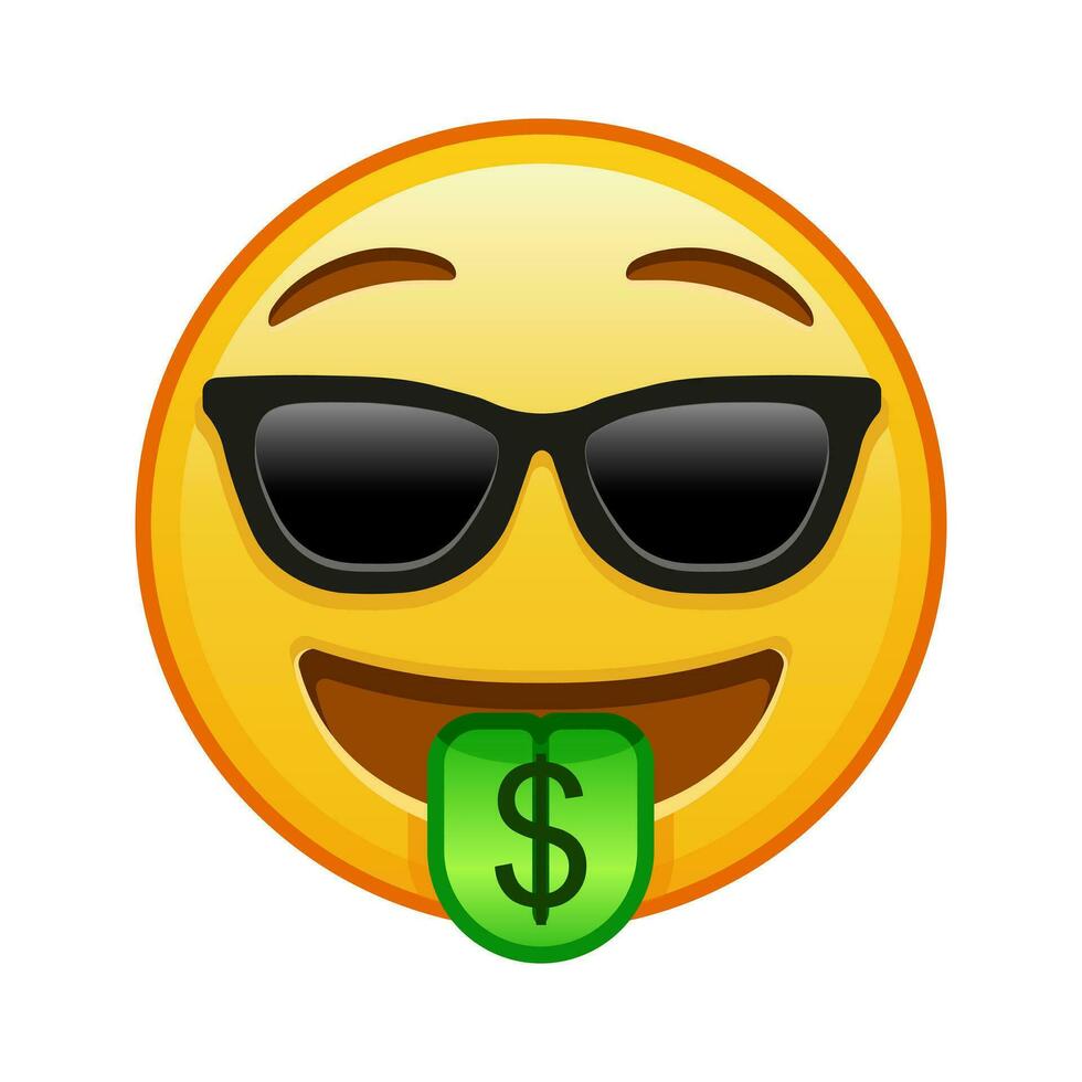 boca de dinero cara con Gafas de sol grande Talla de amarillo emoji sonrisa vector