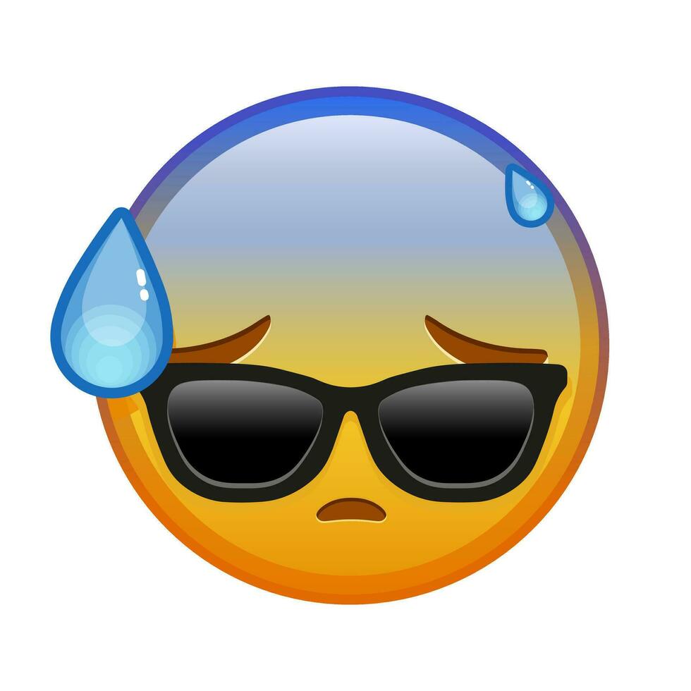 Face with open mouth in cold sweat and sunglasses Large size of yellow emoji smile vector