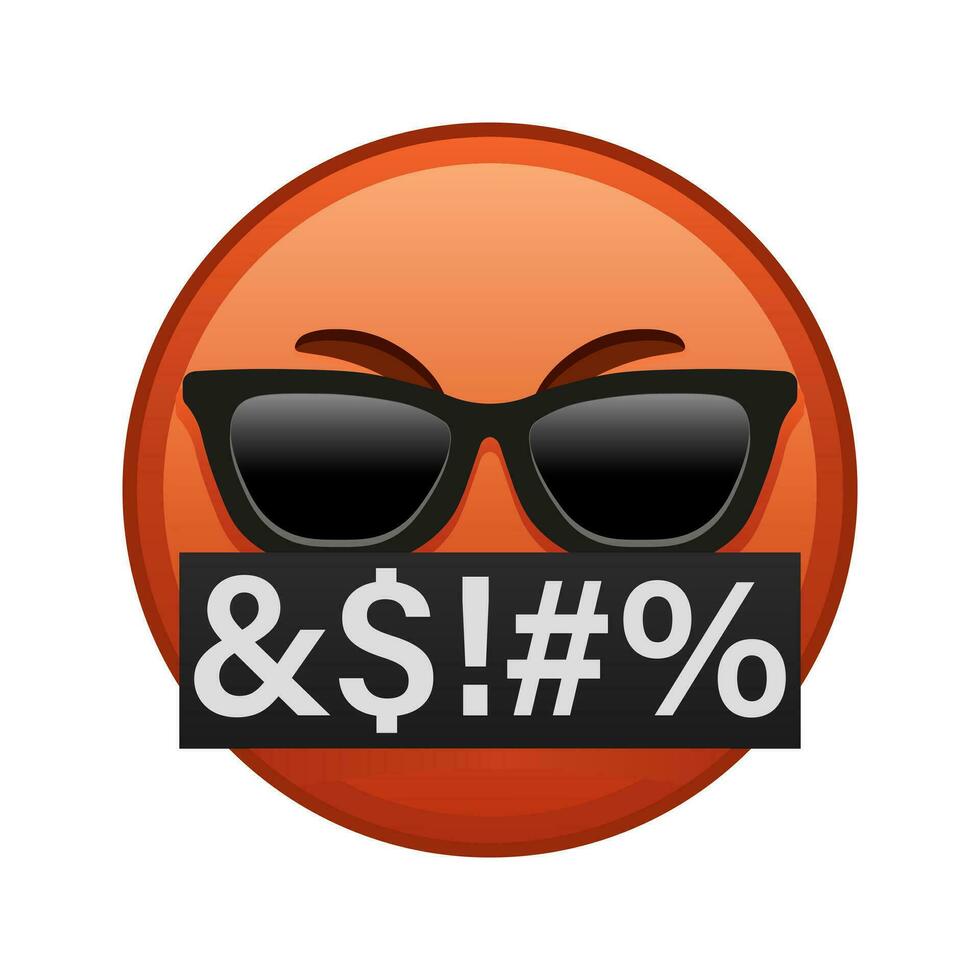 Evil face with hidden mouth symbols and sunglasses Large size of red emoji smile vector