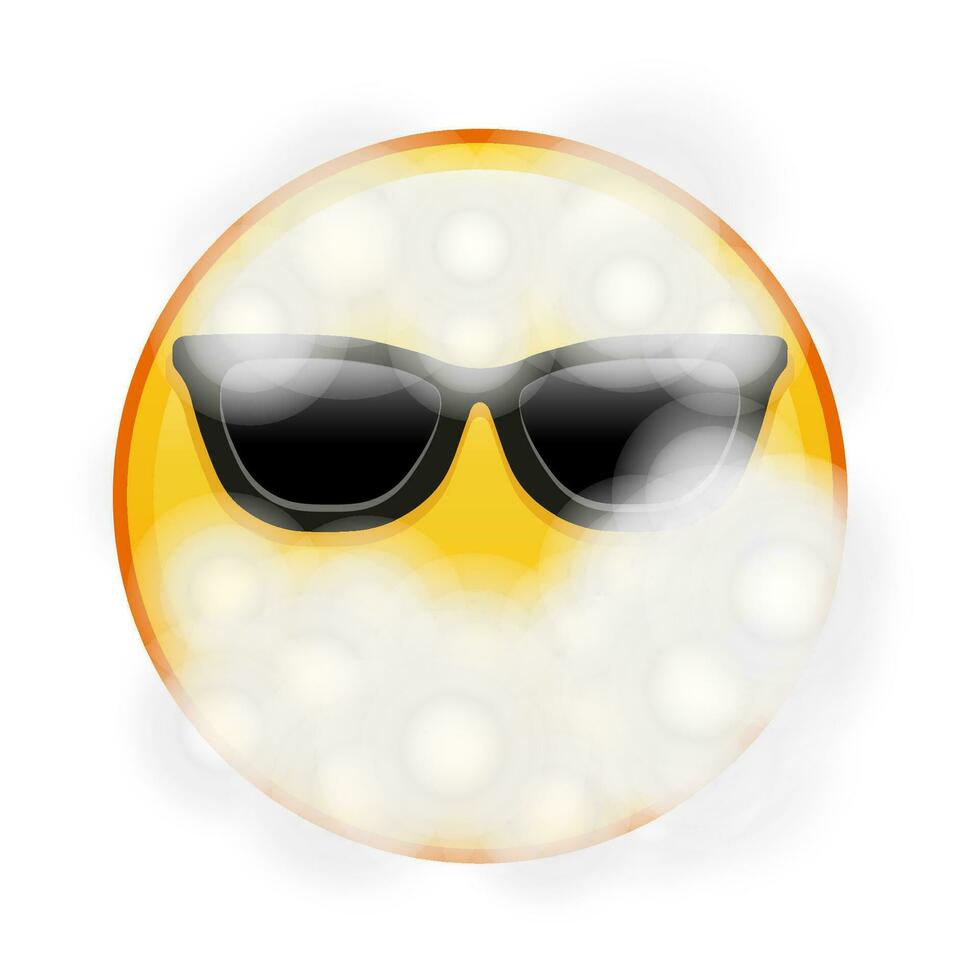 Face in water vapor or fog with sunglasses Large size of yellow emoji smile vector