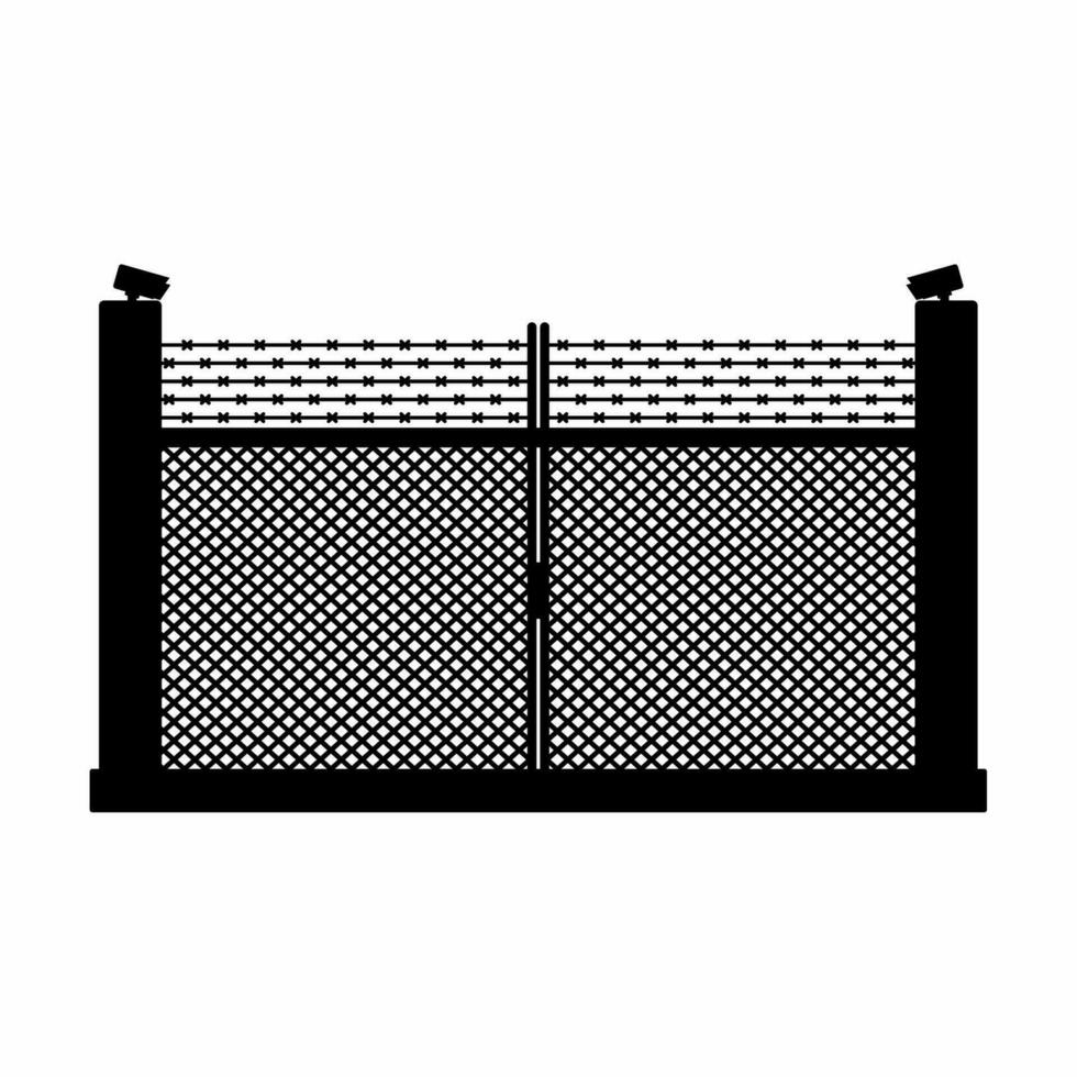 Military gate silhouette icon vector. Barbed wire gate silhouette can be used as icon, symbol or sign. Barbed wire gate icon vector for design of military base