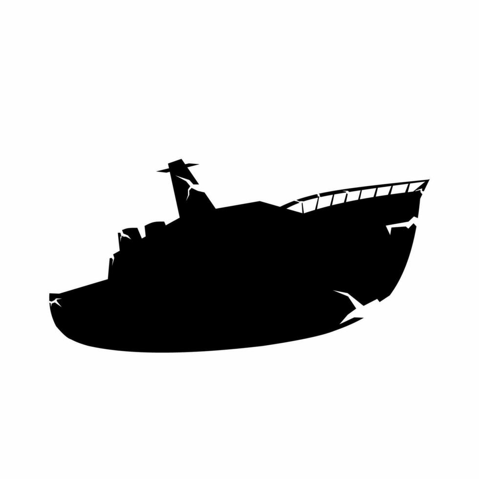 Shipwreck silhouette icon vector. Wrecked ship silhouette for icon, symbol or sign. Shipwreck icon for pirate, sink, undersea or nautical vector