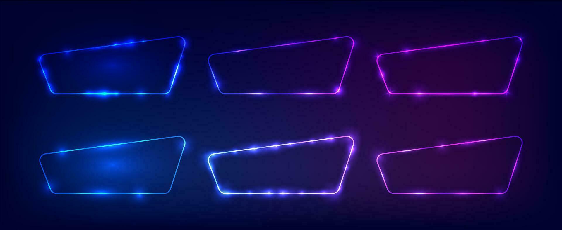 Set of six neon frames with shining effects vector