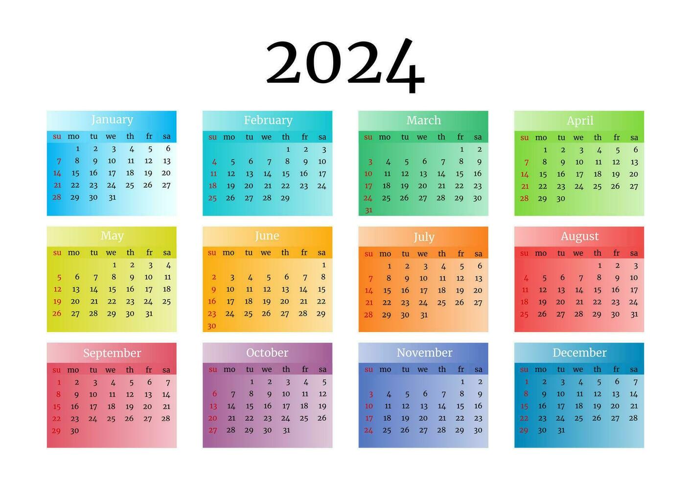 Calendar for 2024 isolated on a white background vector