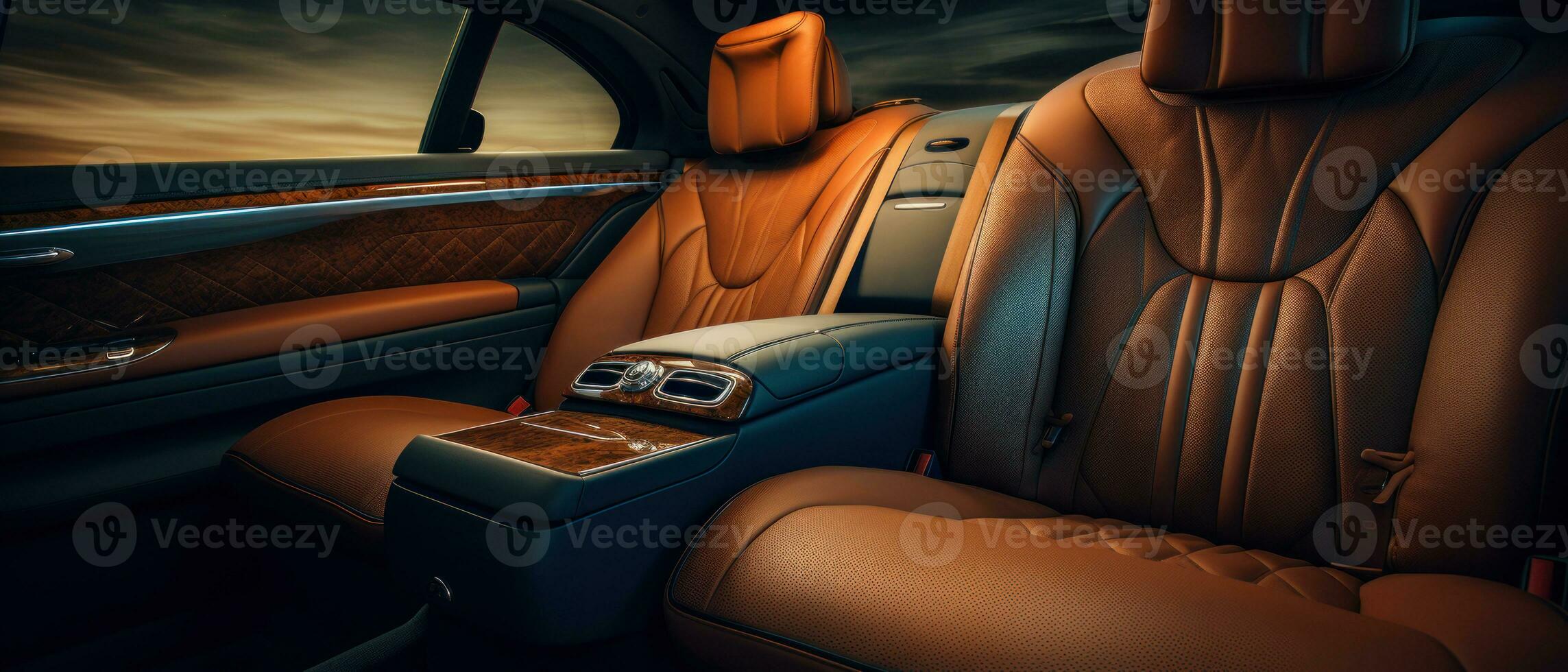 AI generated Luxury car interior with tan leather seats, classic elegance. AI generative. photo