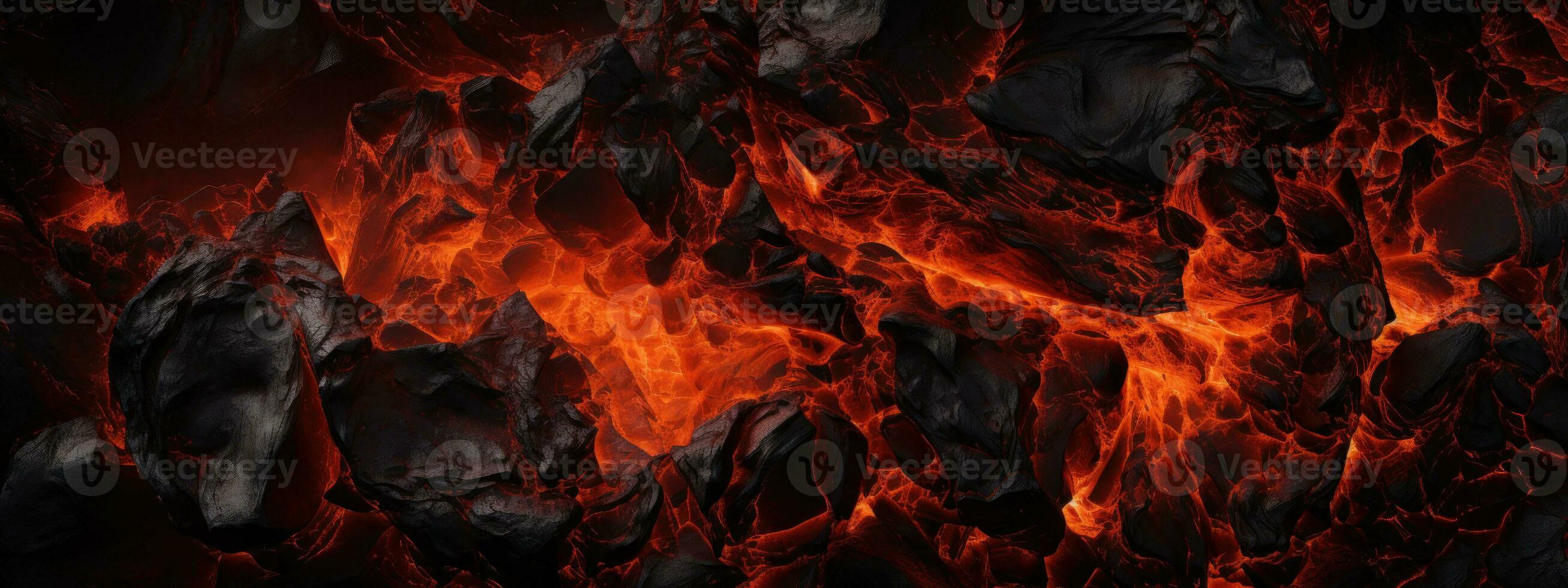 AI generated Intense close-up of lava flow and charcoal fire. AI generative. photo