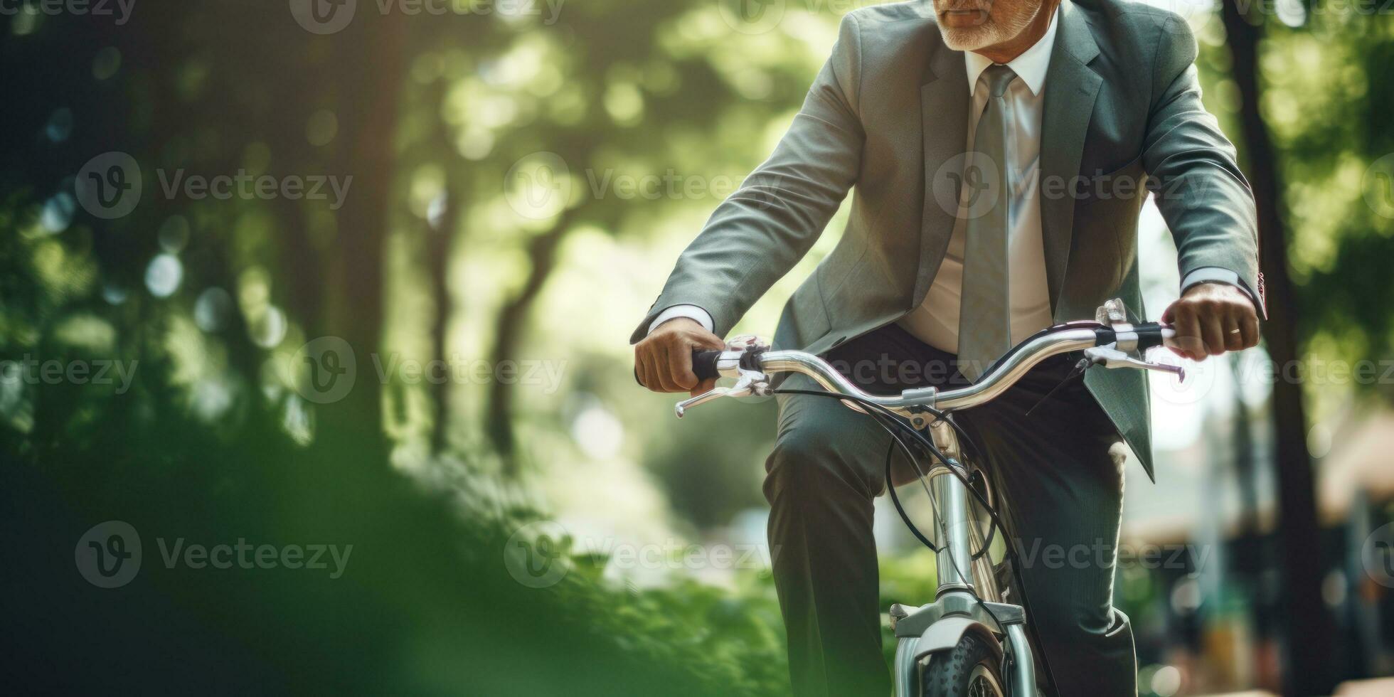 AI generated Dapper gentleman cycling in city. AI generative. photo