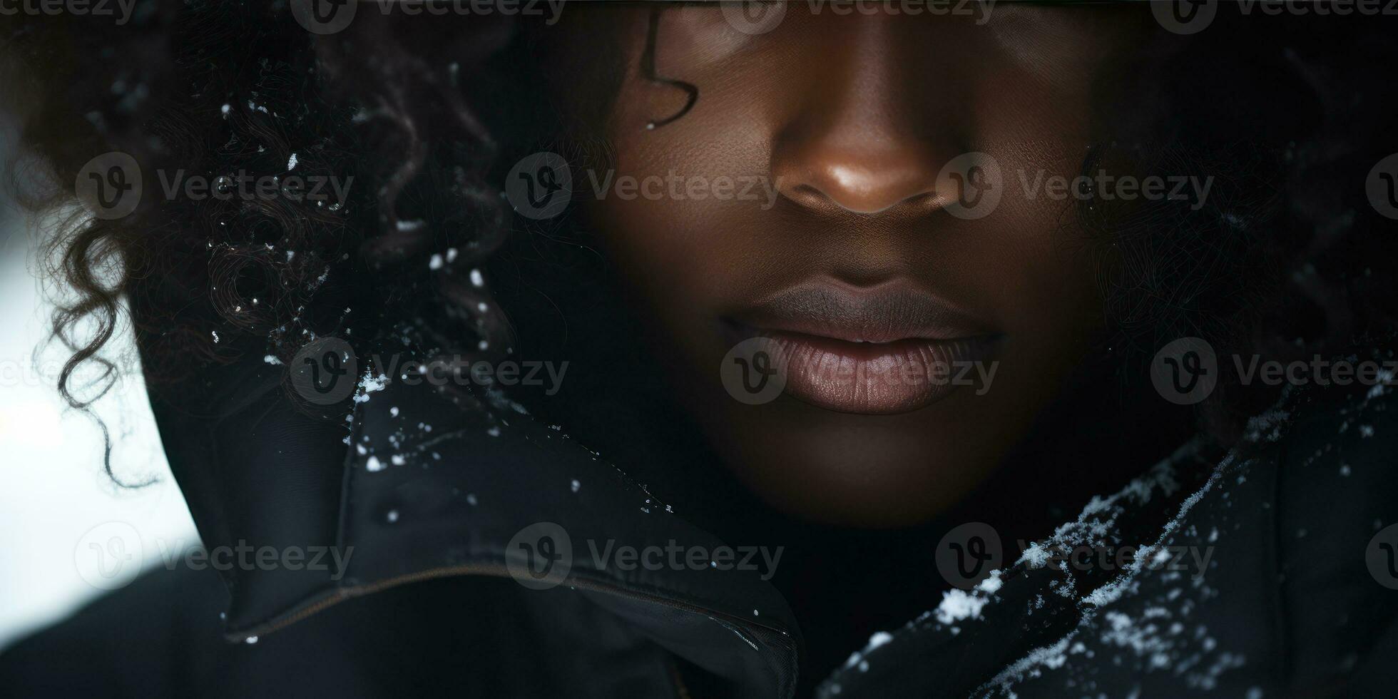 AI generated Ethereal beauty in winter, Woman with striking eyes. AI generative. photo