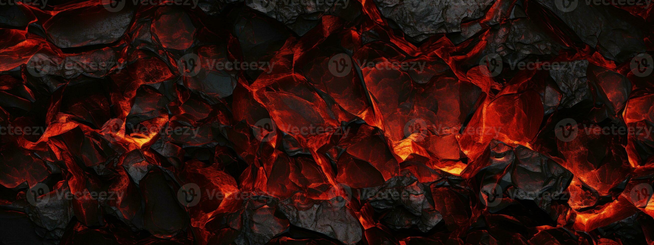AI generated Intense close-up of lava flow and charcoal fire. AI generative. photo