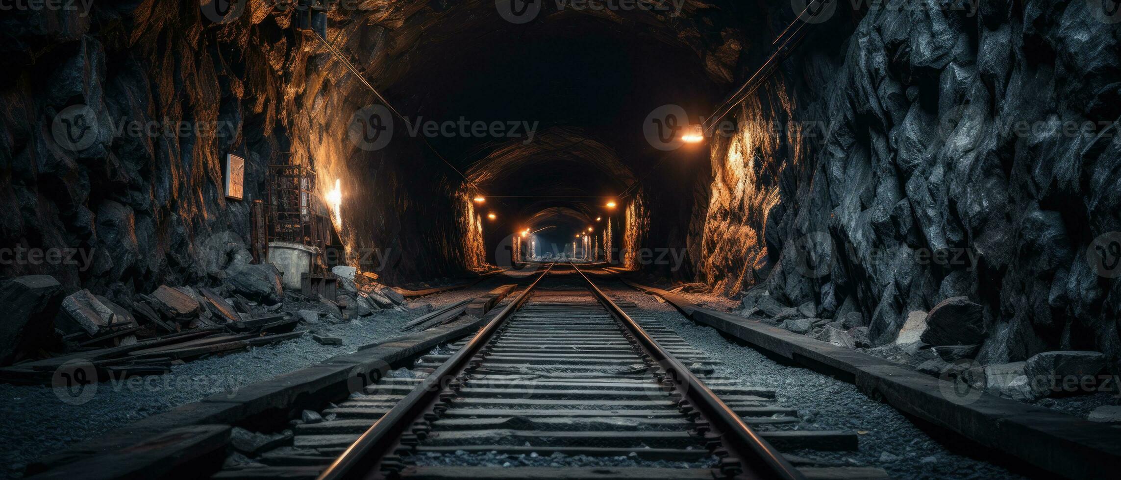 AI generated Sunset illuminating a railroad tunnel. AI generative. photo