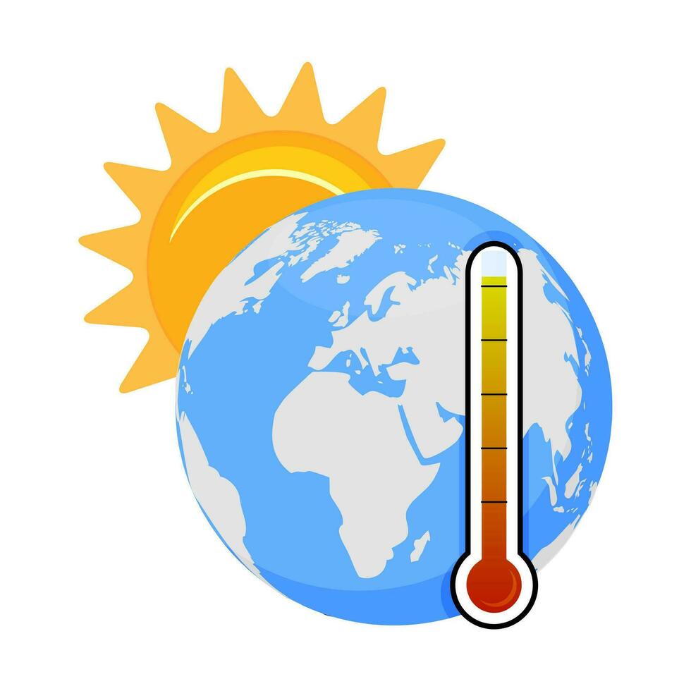 Global warming problem, high temperature on planet. Vector global climate change, earth summer, sun warm and hot weather illustration