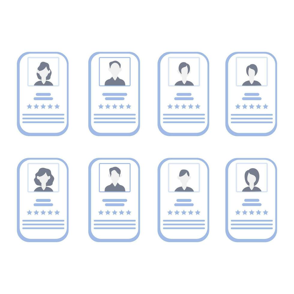 Set of avatar worker with rating star. User rating worker, customer profile with feedback review, people profile page collection. Vector illustration