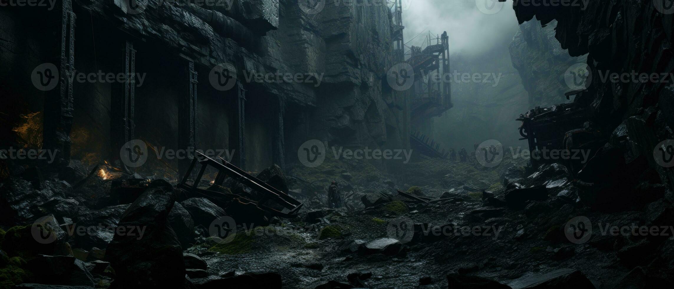 AI generated Eerie urban landscape with grand stone structures. AI generative. photo