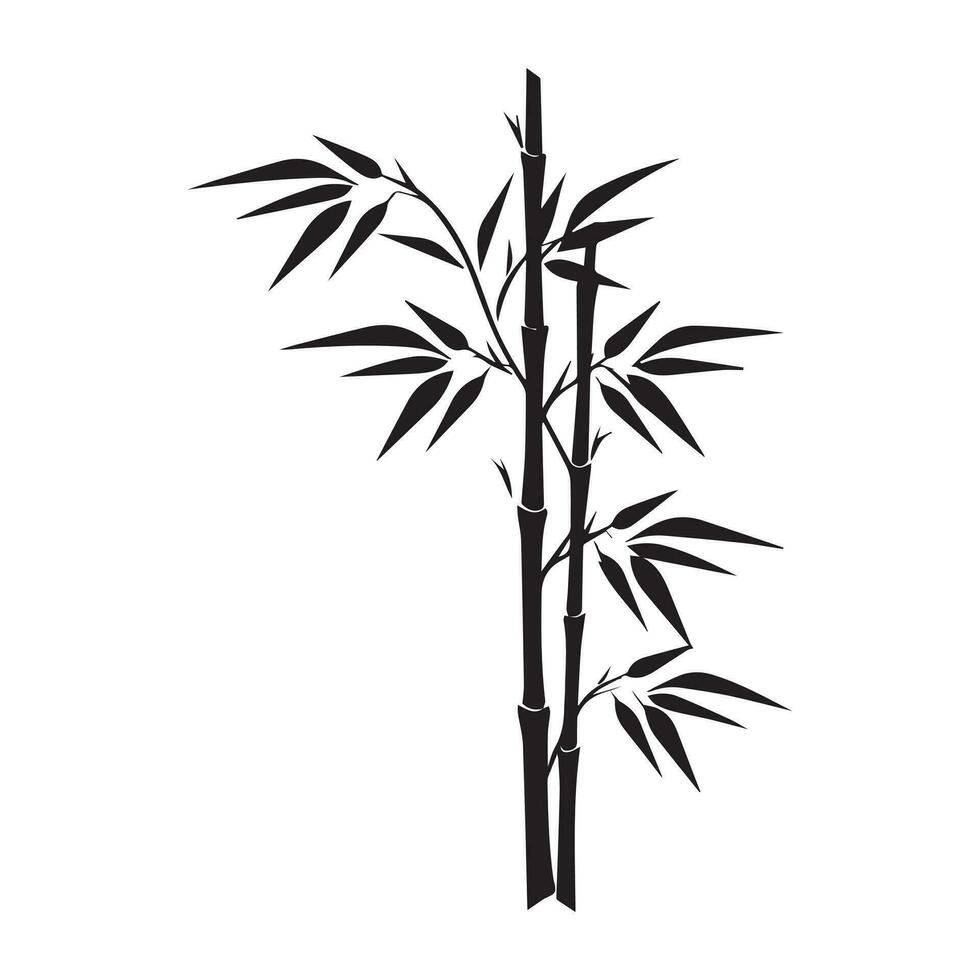 bambú hojas icono terminado blanco fondo, silueta estilo, vector ilustración.