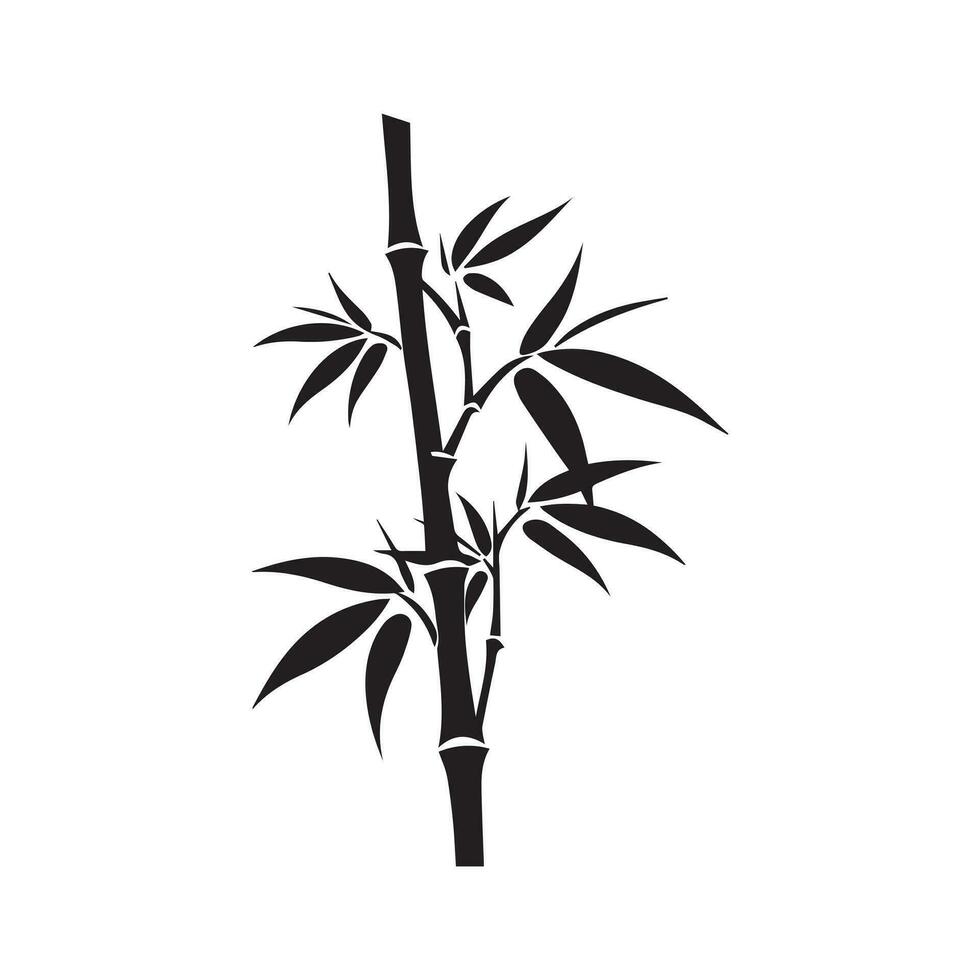 Bamboo leaves icon over white background, silhouette style, vector illustration