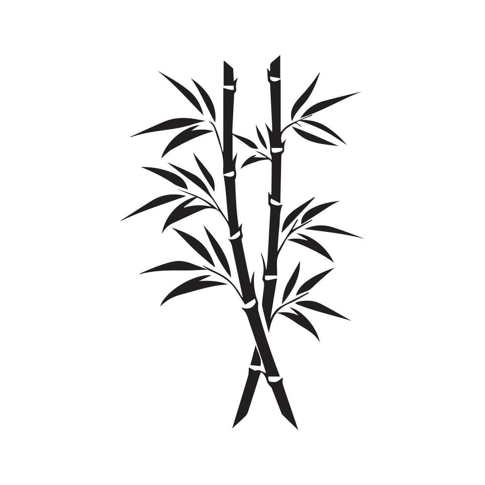 bambú hojas icono terminado blanco fondo, silueta estilo, vector ilustración