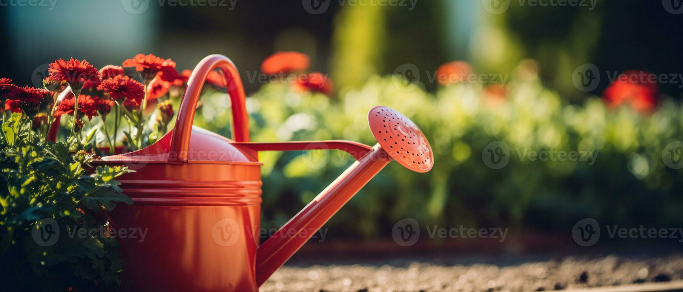 AI generated Charming watering can in a vibrant garden. AI generative. photo